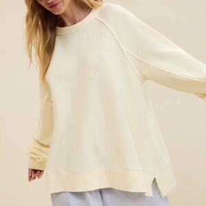 Aerie East West Crew Sweatshirt Natural Yellow